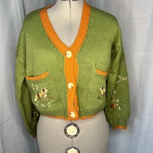Green and Orange Embroidered Women's Sweater